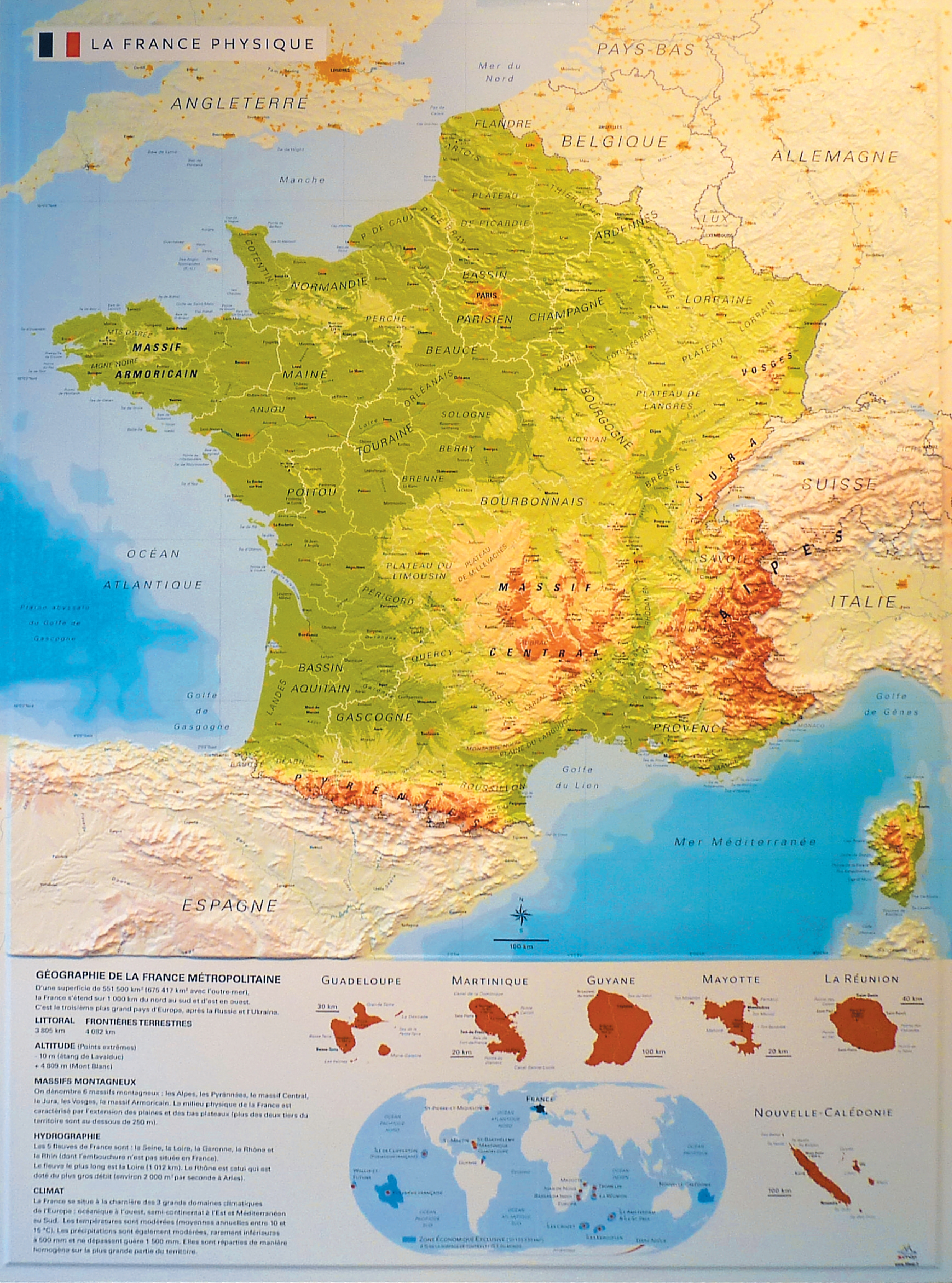 Carte de France en relief - France physique - Pensées Montessori